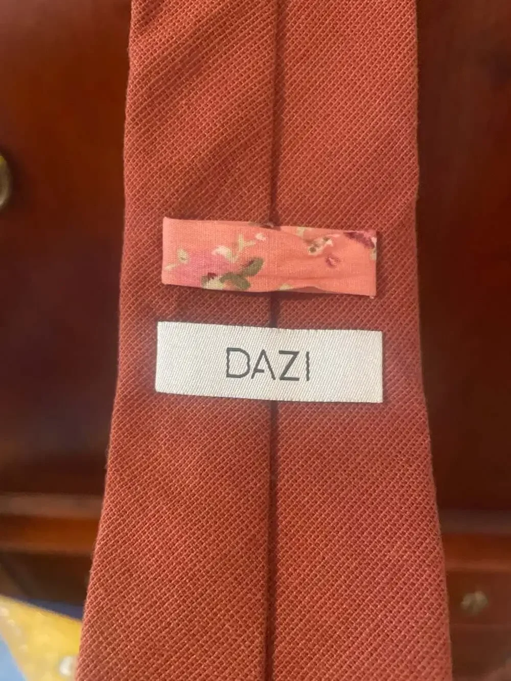 DAZI Cinnamon Rust Solid Skinny Tie with Floral Lining